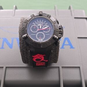 Invicta Black and Red Chronograph Watch With Case
